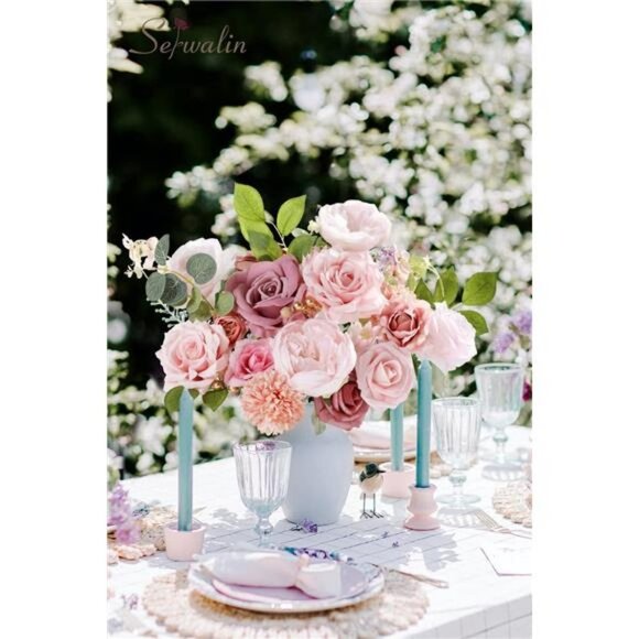 Artificial Flowers Combo Box Set Flowers Faux with Stems Blush & Dusty Pink - Picture 2 of 6